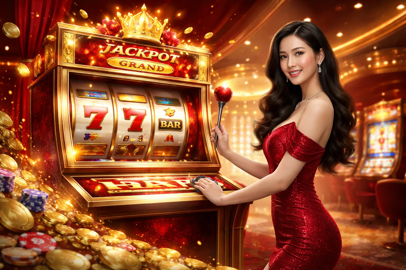 Hình ảnh chính về máy đánh bạc sống động tại full88 bet, với các biểu tượng slot game đầy màu sắc và hiệu ứng ánh sáng rực rỡ, thể hiện sự hứng khởi và giải trí của trò chơi nổ hũ.